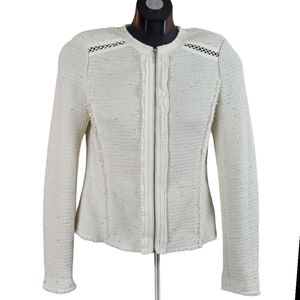 REBECCA TAYLOR Ivory Zip Up Fringe Blazer Jacket Size 2